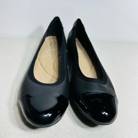 CLARKS Women's Neenah Garden Ballet Flat LEATHER TEXTILE BLACK Leather Size 7,5 - Picture 3 of 8